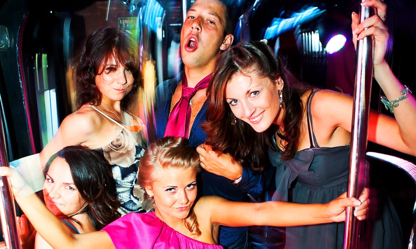 Luxury party bus interior and exterior
