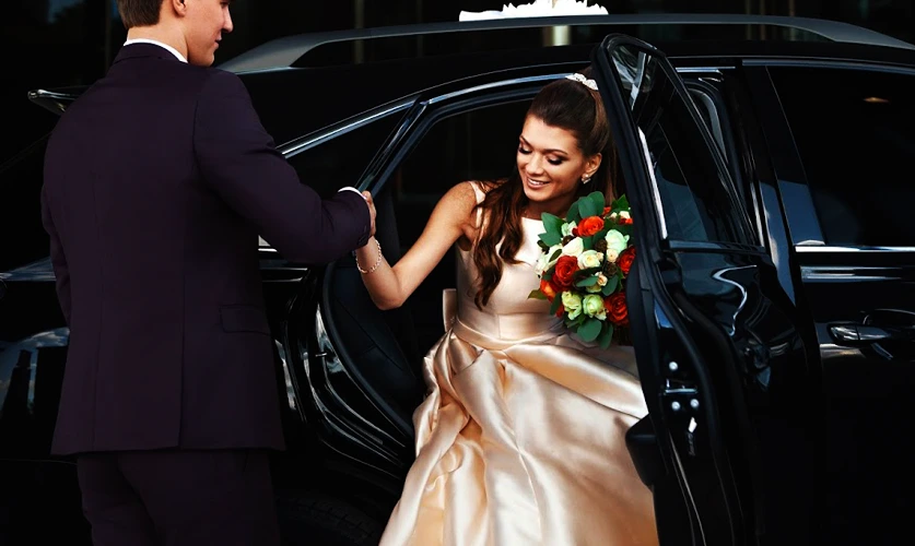 Stretch limousine for wedding couple